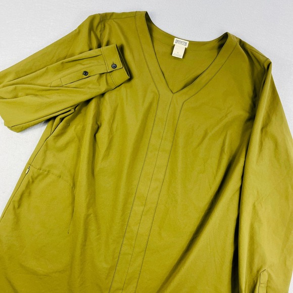 Duluth Trading Co Tops - Duluth Trading Co Womens Large Olive Green V-Neck Long Sleeve Tunic Zip Pockets